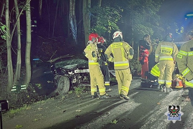 Nocny wypadek w Boguszowie - Gorcach. 19-latka uderzyła w drzewo... Na miejscu interweniowali strażacy z Boguszowa i z Gorc
