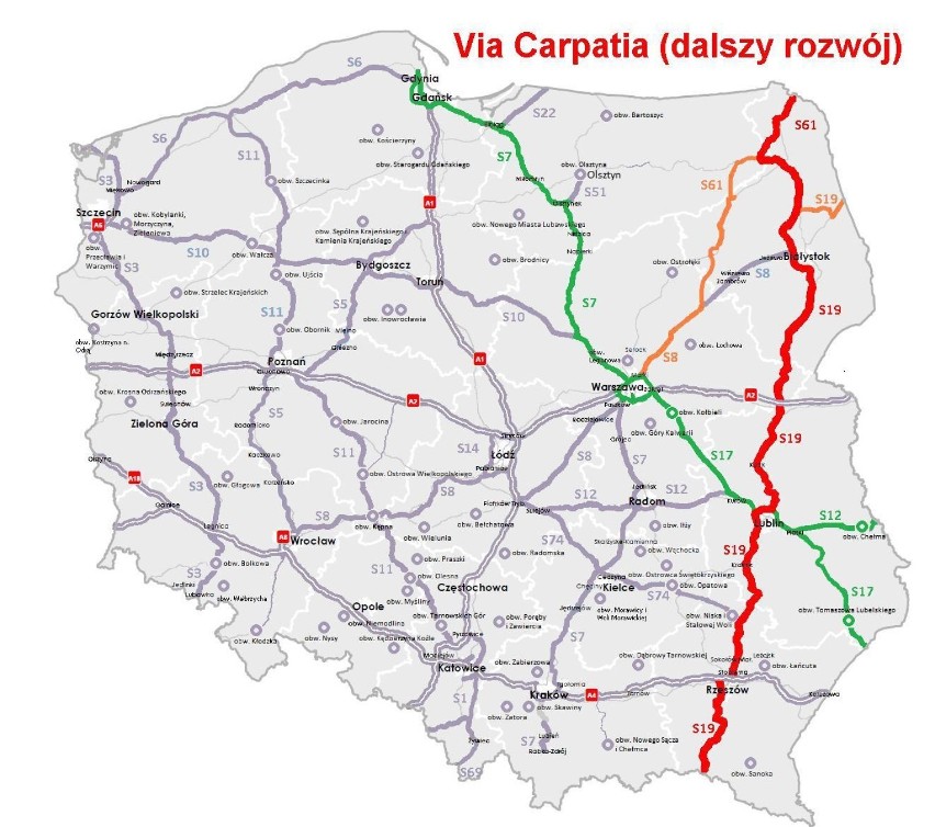 Planowany przebieg Via Carpatii w Polsce