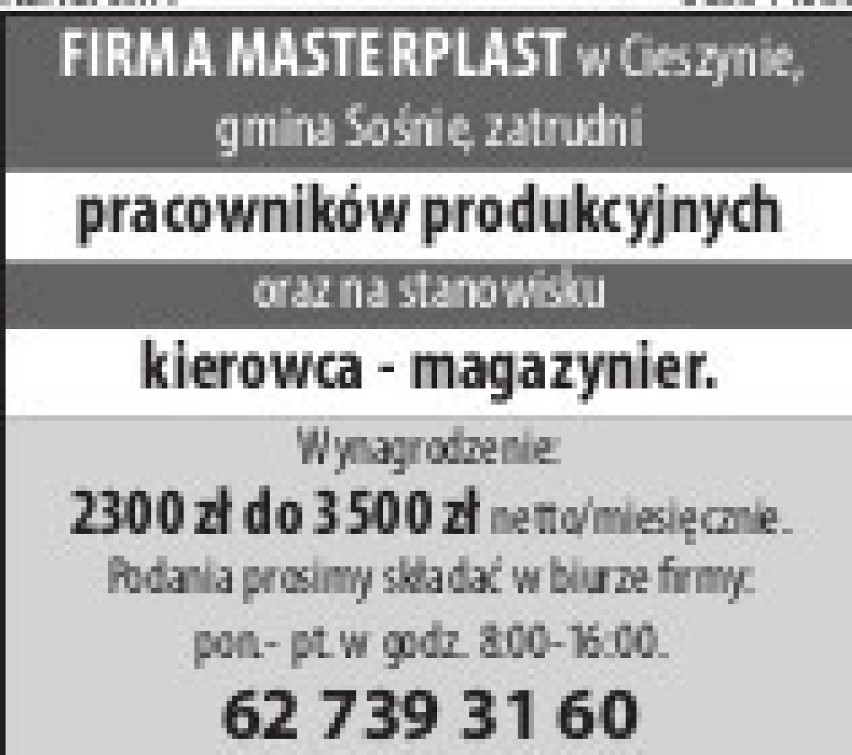 Praca w rejonie Sycowa. Poszukiwany m.in. kierowca, stolarz, tapicer i główny księgowy