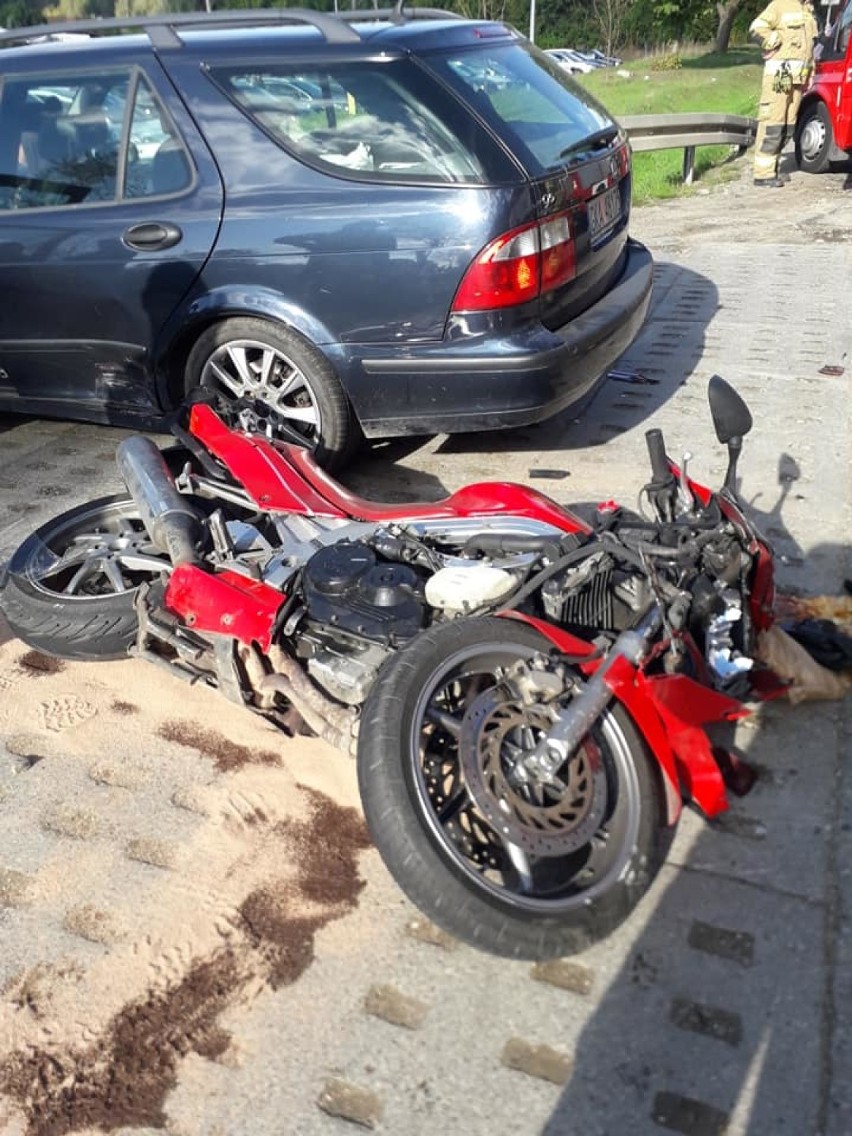 Wypadek z udziałem motocykla w Miszewku w gminie Żukowo