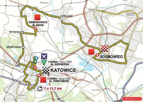 Mapa etapu z Sosnowca do Katowic