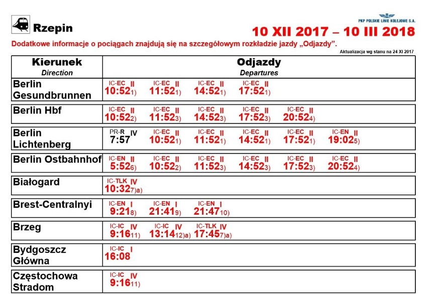 Od niedzieli, 10 grudnia 2017 r. obowiązuje nowy rozkład...