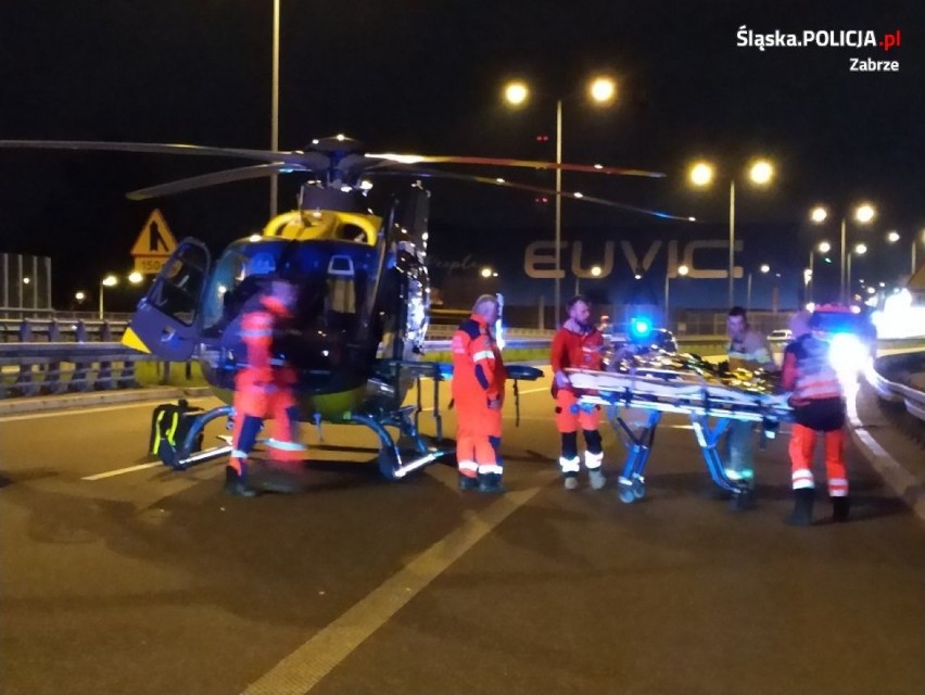 Wypadek motocyklisty na DTŚ w Zabrzu. Droga była zablokowana, lądował śmigłowiec LPR [ZDJĘCIA, WIDEO]