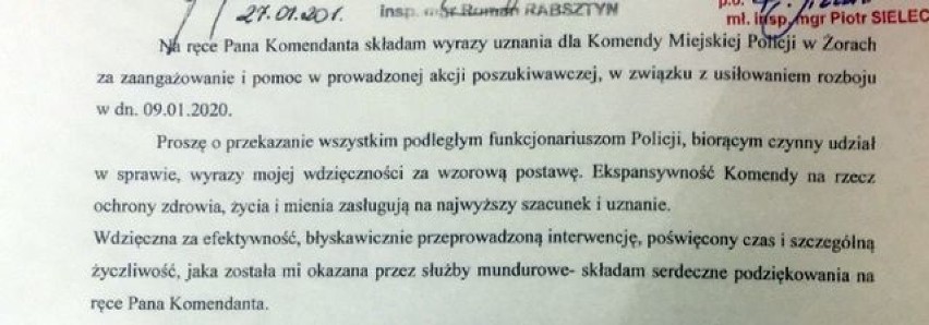 Mieszkanka Żor podziękowała policjantom. Publikujemy...