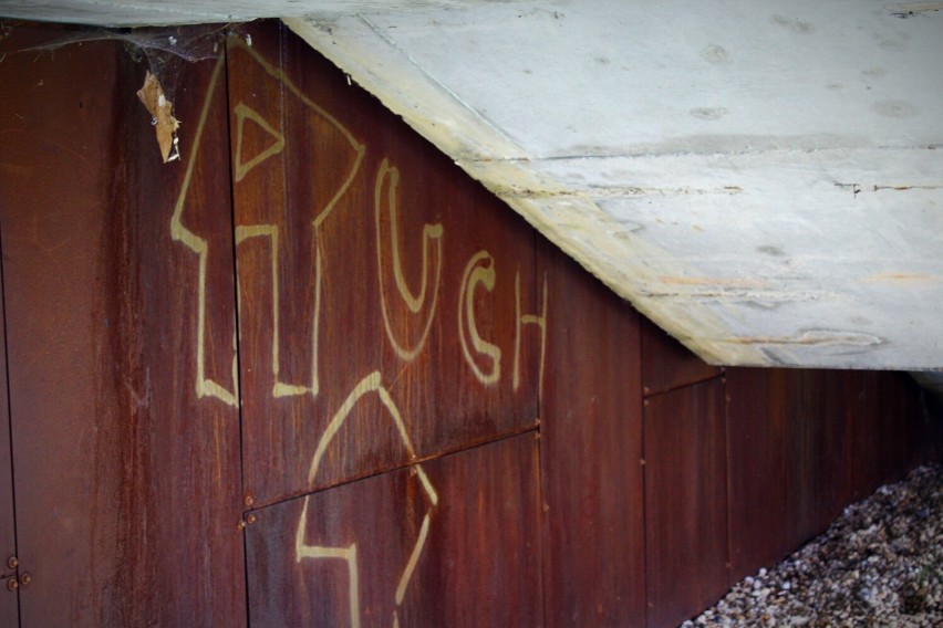 Wybite szyby i graffiti, które oszpeca obiekt