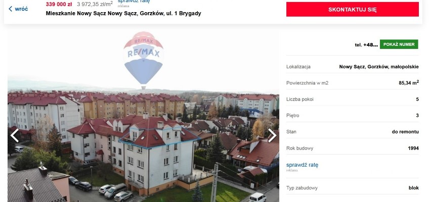 Nowy Sącz ul. 1 Brygady – 339 tys. zł za 85 m2