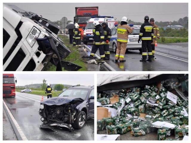 - Krótko przed godz. 18 do dyżurnego policji w Nakle trafiło zgłoszenie od policjantów drogówki, którzy patrolując Drogę Krajową nr 5 natknęli się na wypadek - słyszymy od oficera prasowego nakielskiej komendy. - Do zdarzenia doszło w Kołaczkowie.

Z ustaleń funkcjonariuszy wynika, że kierujący volkswagenem passatem wymusił pierwszeństwo na kierowcy MAN-a. Ciężarówka wjechała do rowu i się przewróciła.

Ciężarówka przewoziła puszki z piwem - po zderzeniu wysypały się na drogę.

Kierowca passata prawdopodobnie był nietrzeźwy, z niewielkimi obrażeniami trafił do szpitala. Nikt inny nie ucierpiał w wypadku.

FLESZ: Pszczoły wymierają, grozi nam głód
