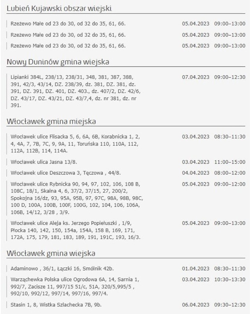 Tu nie będzie prądu w Kujawsko-Pomorskiem [miasta, gminy - 5.04.2023]