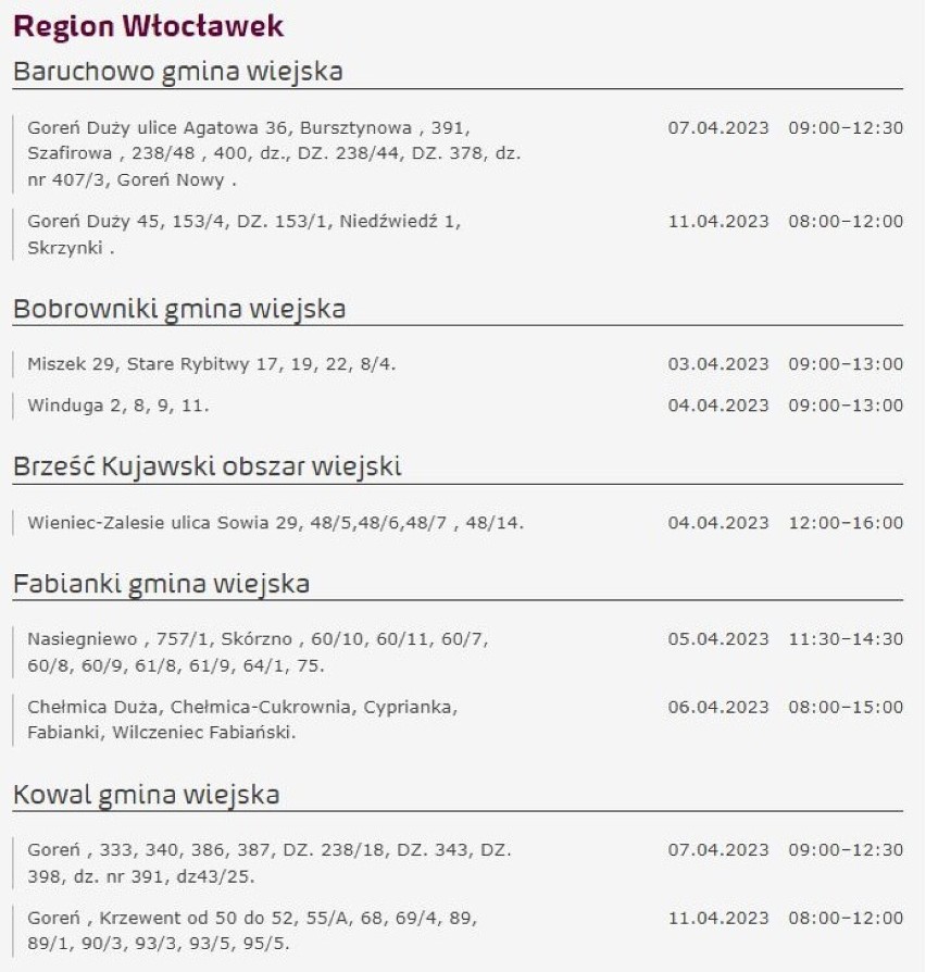 Tu nie będzie prądu w Kujawsko-Pomorskiem [miasta, gminy - 5.04.2023]