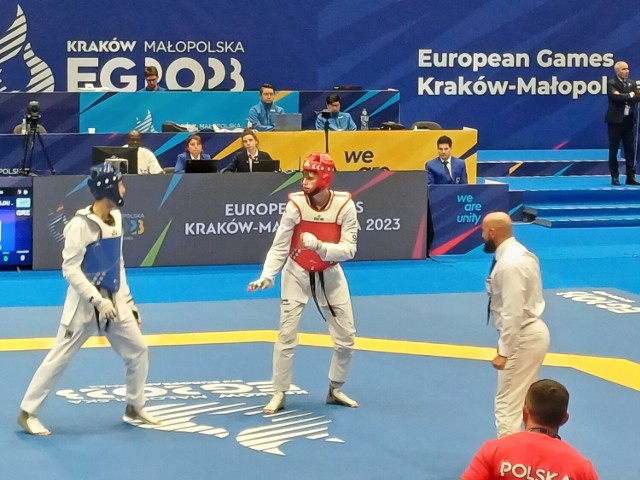 Reprezentant Polski Szymon Piątkowski w kategorii do 80 kg stoczył walkę o brązowy medal w zawodach w taekwondo w igrzyskach europejskich z Grekiem Apostolosem Telikostoglou.