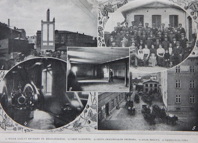 Fotografie browaru Franciszka Bralińskiego z początku XX wieku. Zdjęcia były ilustracją artykułu jednej z wydawanych wówczas gazet