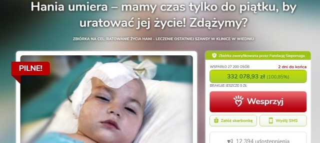 Udało się zebrać więcej, niż rodzice Hani potrzebowali