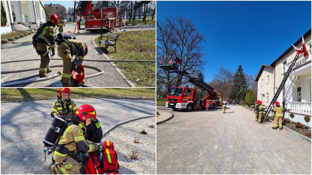 Ćwiczenia strażackie w zespole dworsko-parkowym w Brniu