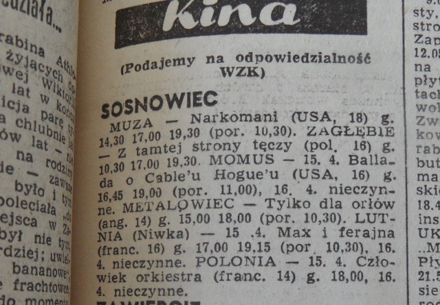 W 1973 roku na terenie ówczesnego Sosnowca (bez m.in. Zagórza, Klimontowa i Kazimierza Górniczego" funkcjonowało sześć kin: Muza, Zagłębie, Momus, Metalowiec, Lutnia i Polonia.