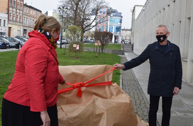 "Zaczytana ławka" stanęła przed budynkiem Biblioteki Miejskiej w Inowrocławiu