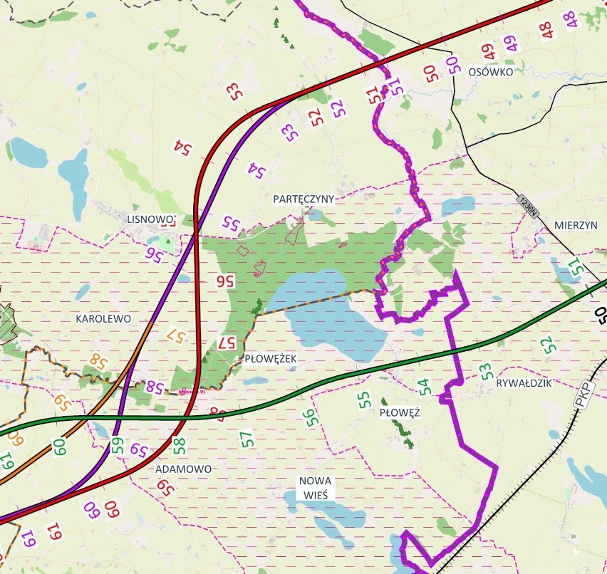 Planowane przebiegi trasy S5 na odcinku Grudziądz-Ostróda