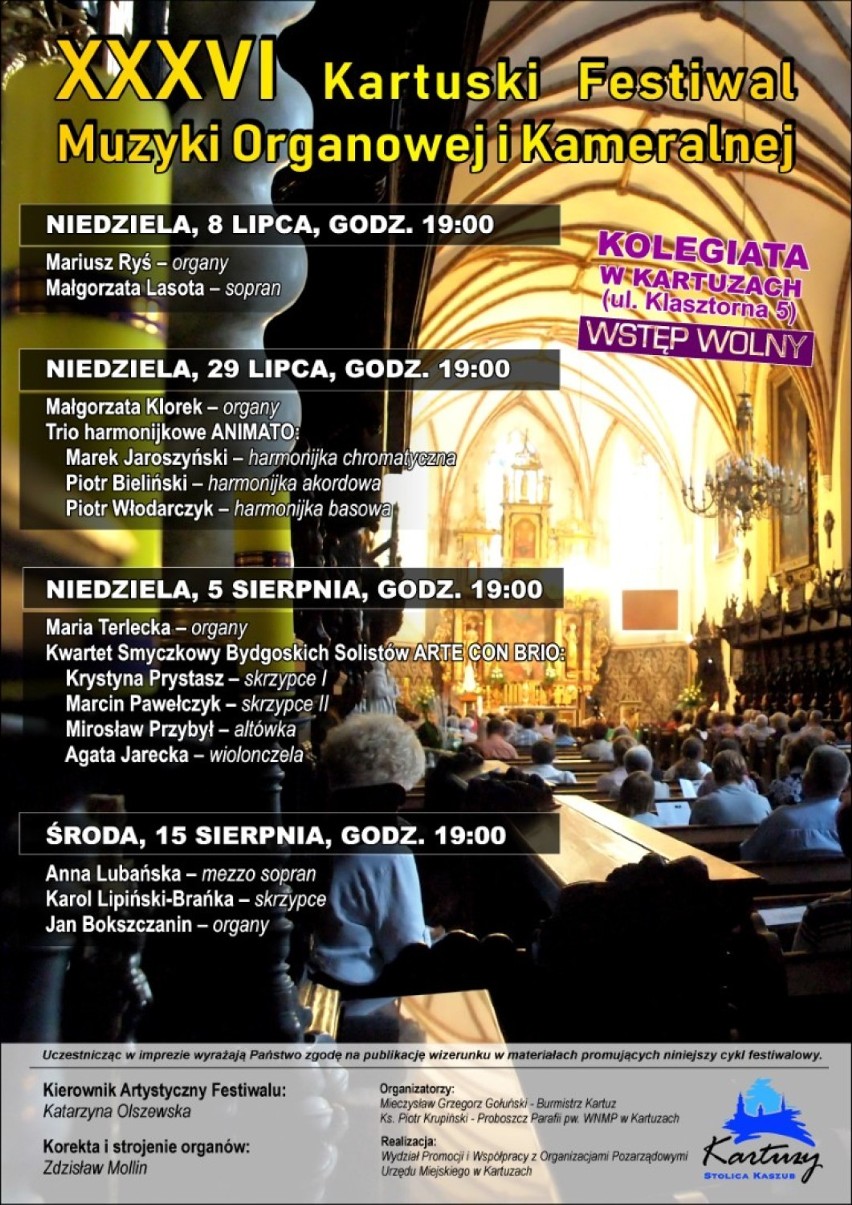 Święto 15 sierpnia - gospel w parku w Kartuzach, "Msza polska" w Sierakowicach, Koncert Maryjny w Żukowie, muzyka w kolegiacie