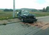 Wypadek w Bodzentynie. Samochód uderzył w przystanek [zdjęcia]