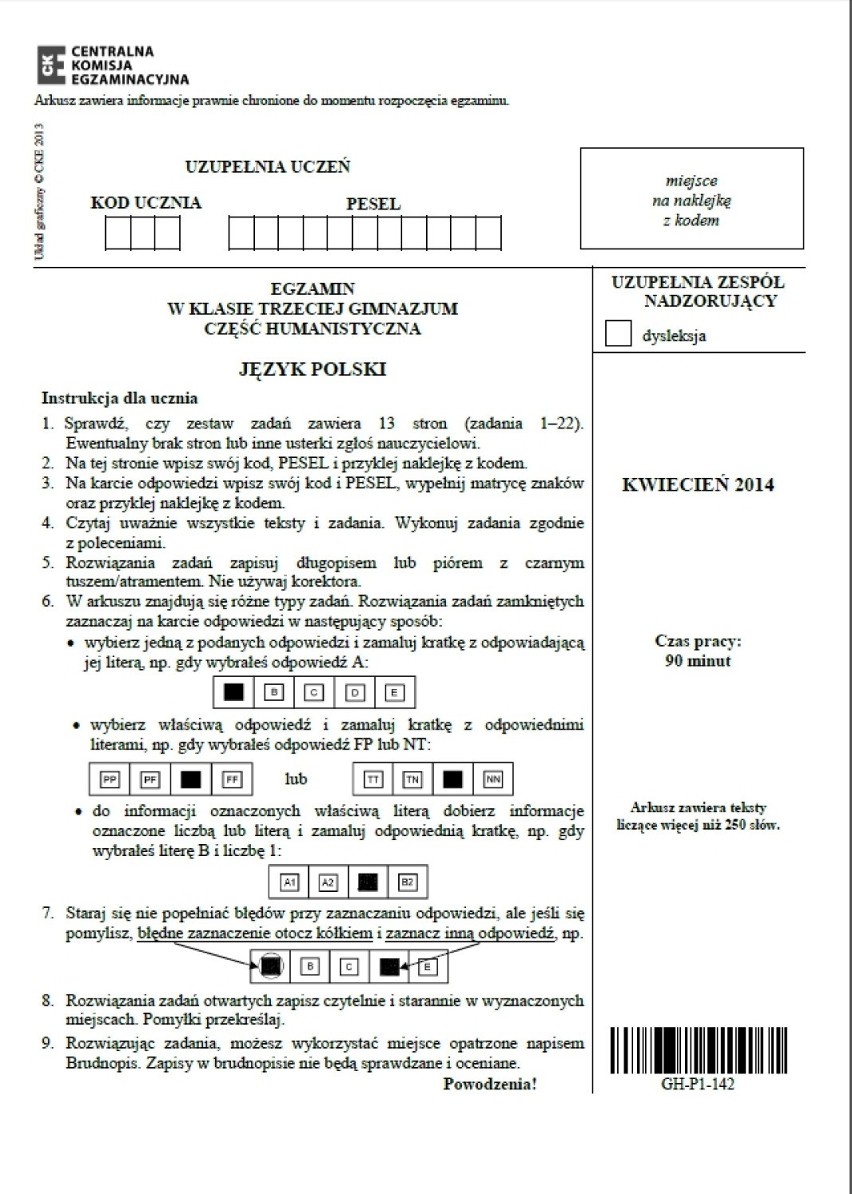 Test gimnazjalny 2014 - Język polski