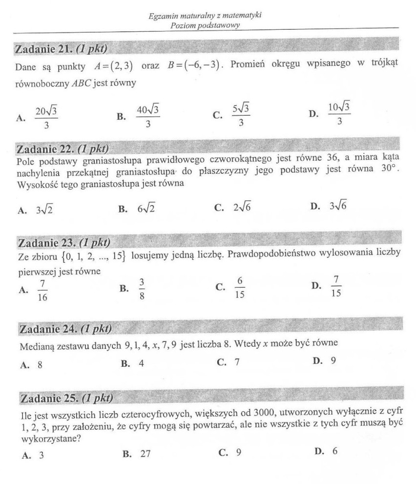 Matura poprawkowa 2015: MATEMATYKA [arkusze, odpowiedzi]