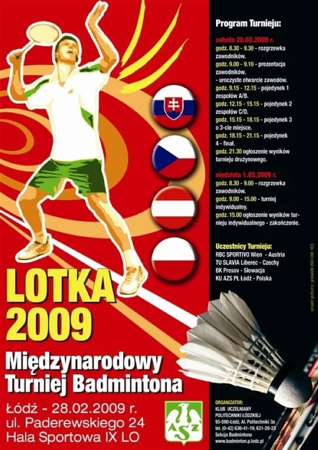 Oficjalny plakat Międzynarodowego Turnieju Badmintona - Lotka 2009.