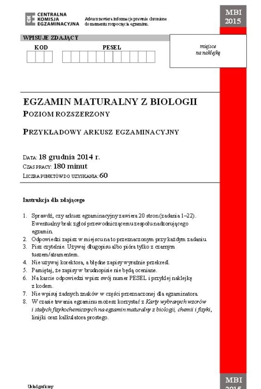 Próbna matura 2014: BIOLOGIA 2015 [ARKUSZE CKE, ODPOWIEDZI]