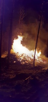 Płonęło drewno ponawałnicowe na trasie Dziemiany - Trzebuń [ZDJĘCIA]
