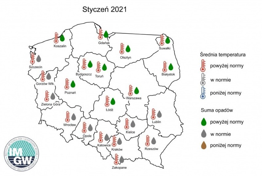 W całej Polsce średnia miesięczna temperatura „powyżej...