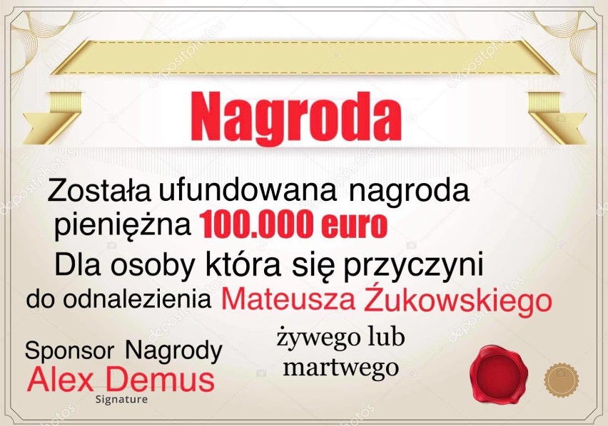 100 tys. euro nagrody pomoże w odnalezieniu Mateusza...