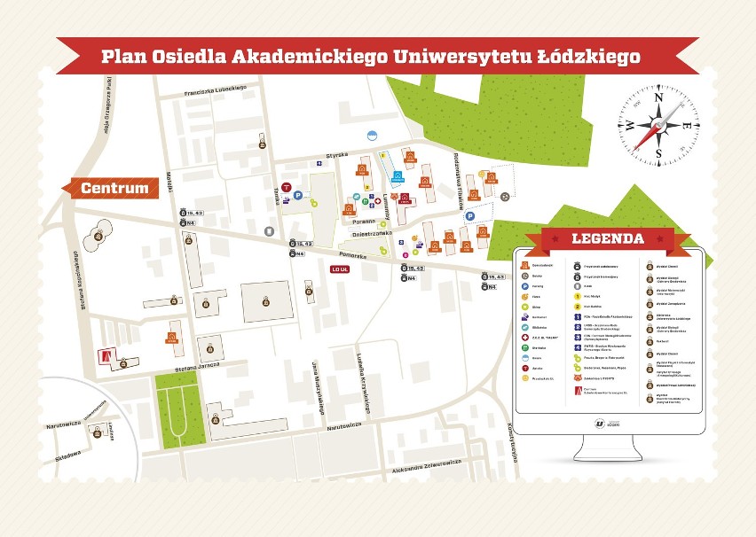 Mapa osiedla studenckiego Uniwersytetu Łódzkiego