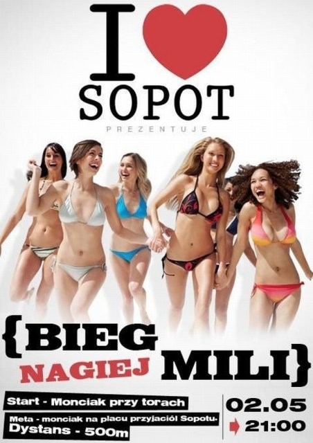 I love Sopot - młodzi pobiegną nago po Sopocie. Weź udział w biegu 'nagiej mili' 2 maja