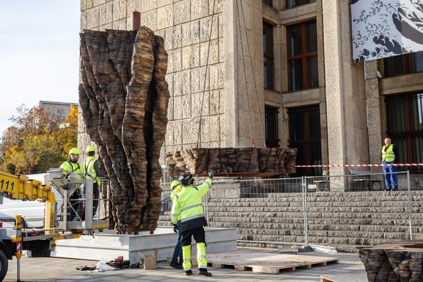 Rzeźby z drewna cedrowego stanęły już przed Gmachem Głównym...