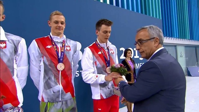 Jakub Skierka i sztafeta 4 x 100 m zmiennym z brązowym medalem w  Baku