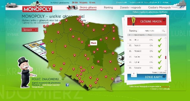 Płock ma szansę zaistnieć na pierwszej polskiej wersji planszy gry Monopoly. Głosowanie trwa do 20 marca
