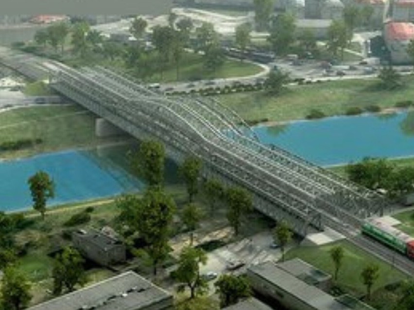 Wizualizacja nowego mostu kolejowego nad Sanem w Przemyślu.