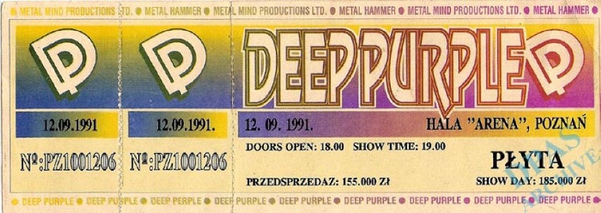 Deep Purple w Poznaniu: Bilet z koncertu w 1991 roku