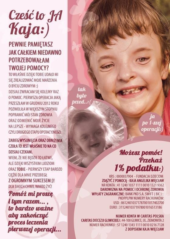 Ulotka poświęcona Kai Więcław i jej chorobie