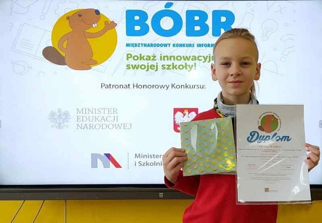 Adrian Wadoń, uczeń kl.  III b Szkoły Podstawowej nr 8 w Inowrocławiu wykazał duży talent informatyczny w konkursie "Bóbr"