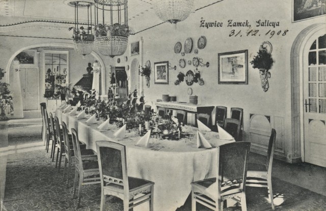 Sala jadalna w Pałacu Habsburgów, 1908 r., zbiory Muzeum w Żywcu