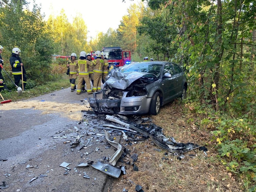 Wypadek na drodze Długobórz - Wądołki Borowe. Audi zderzyło się z renault. Dwie osoby w szpitalu. Kierowca audi był nietrzeźwy [ZDJĘCIA]