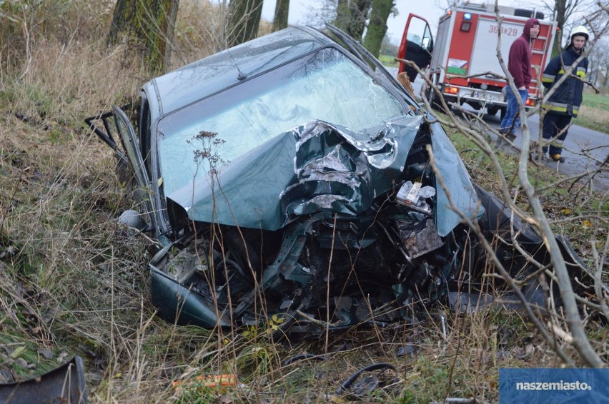 Wypadek w gminie Lubień Kujawski. Samochód uderzył w drzewo [zdjęcia, wideo]