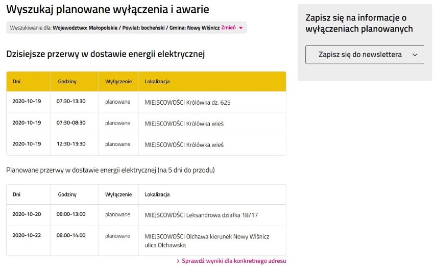 Bochnia-Brzesko. Wyłączenia prądu w regionie Bochni i Brzeska [19.10.2020]