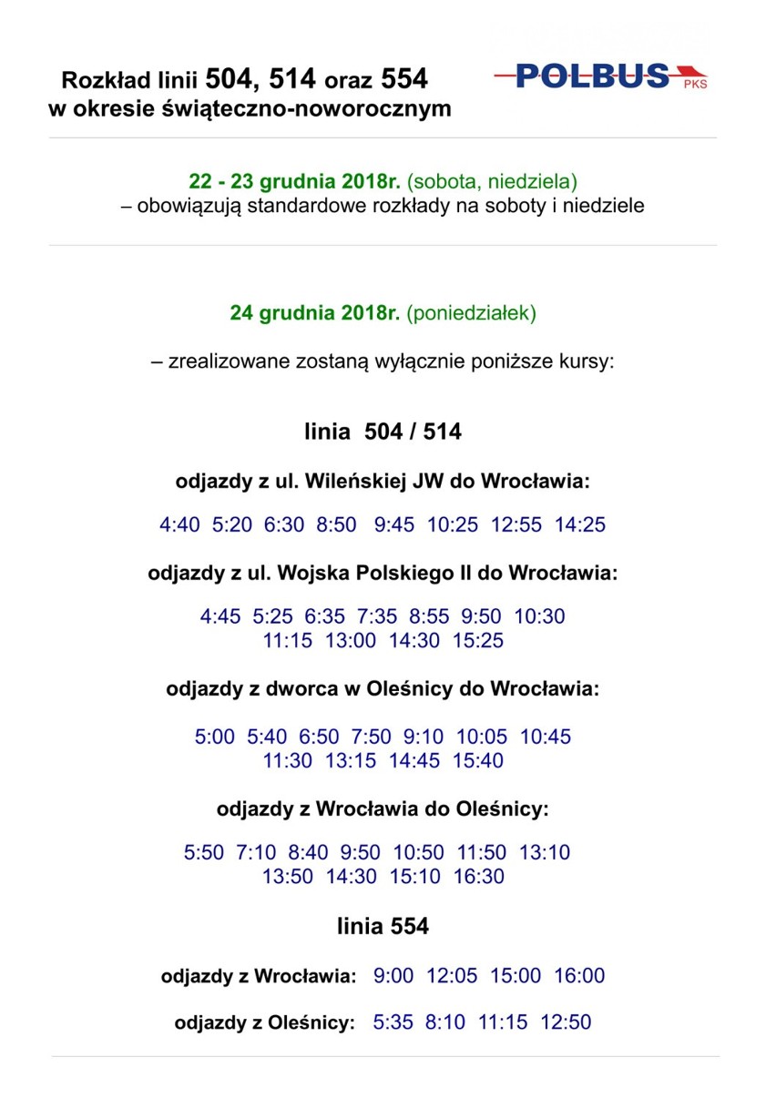 Oleśnica. Autobusy inaczej pojadą w święta    