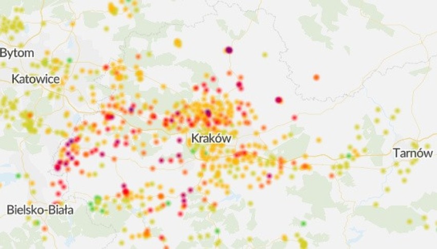 Mapa smogowa - Małopolska 21 października