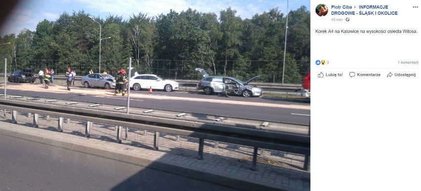 Kolizja na A4 w Katowicach - karambol kilku samochodów [ZDJĘCIA]. Spory korek, utrudnienia przed węzłem Mikołowska 