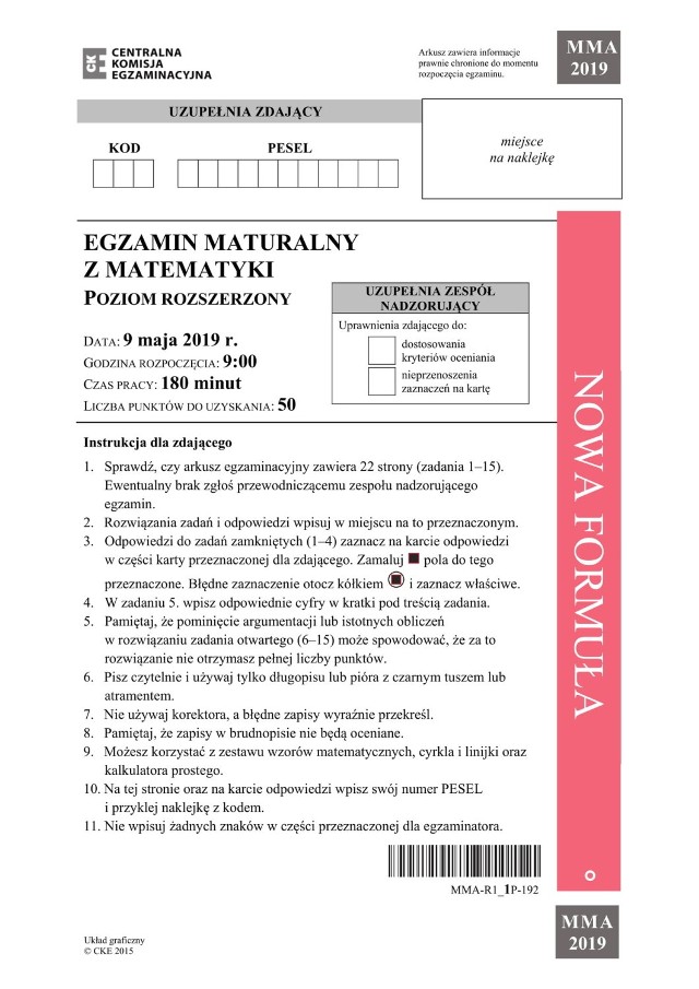 Matura z matematyki 2019: Odpowiedzi, Zadania, Rozwiązania