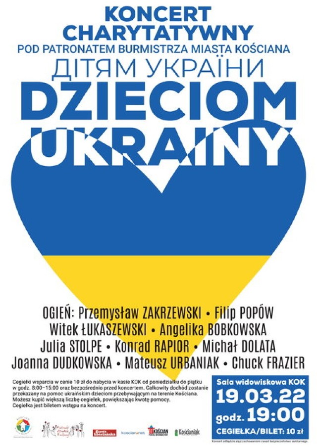 Plakat koncertu sobotniego i zdjęcia z koncertu na rzecz Ukrainy, który kilka dni temu odbył się w Czempiniu