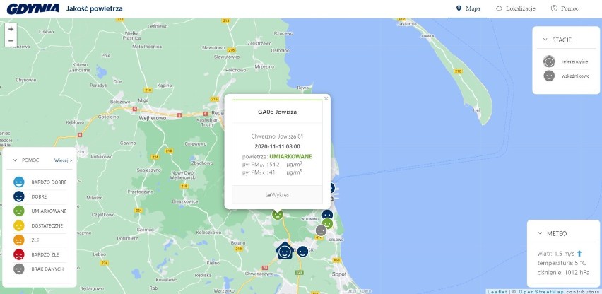 Gdynia: Jakość powietrza w kilku dzielnicach niestety nie zachwyca. 11.11.2020. Poważne przekroczenia dopuszczalnych norm 