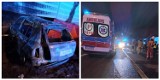 Śmiertelny wypadek w Teodorowie pod Koninem. Dwie osoby zginęły w płonącym aucie, trzy zostały ranne