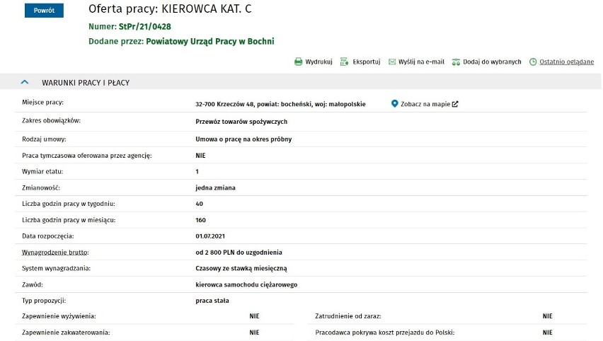 Najnowsze oferty pracy w powiecie bocheńskim, 10.06.2021